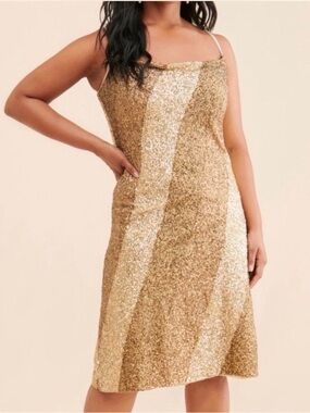 Free People Gold Sequin Midi Slip Dress